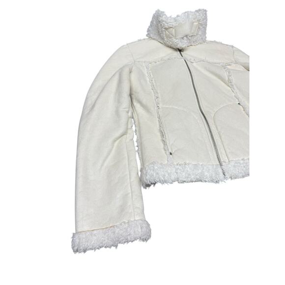 Bebe Y2K Faux Suede Jacket w/ Faux Fox Fur Trim White Cream Size Small - Picture 6 of 14